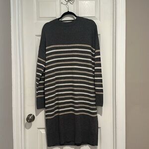 NWT Gap Sweater Dress Striped Long Sleeve Knit Dress Gray Size Large